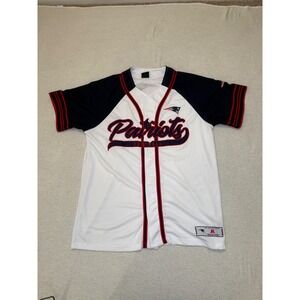 Ultra Game New England Patriots Jersey Mens M White Navy Baseball Button Up